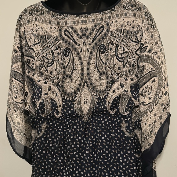 Speed Control Navy White Paisley Chiffon Lined Maxi Kaftan  plus size PTP 24 - Picture 4 of 4